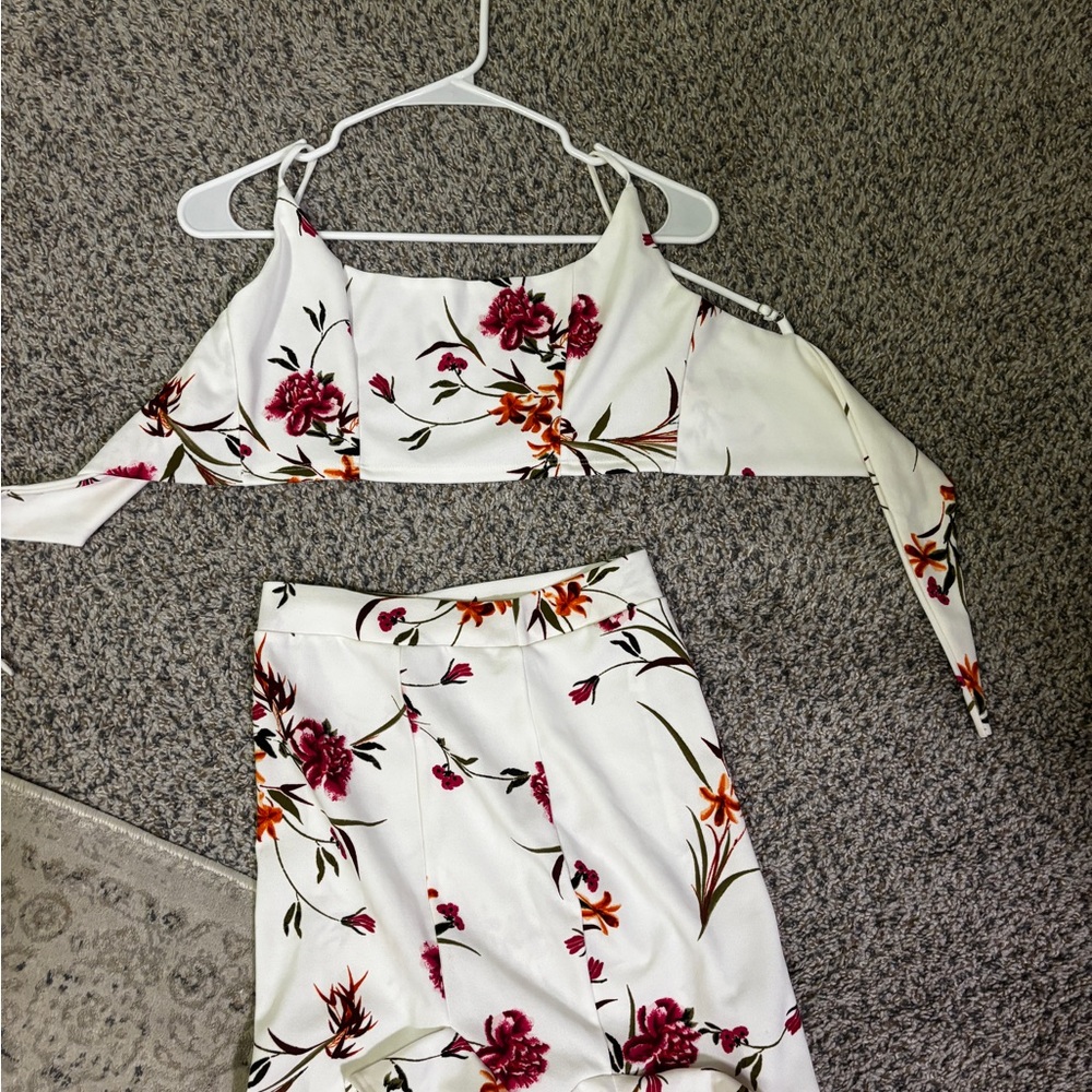 Lucy in the Sky White Dress with Red and Orange Floral Pattern